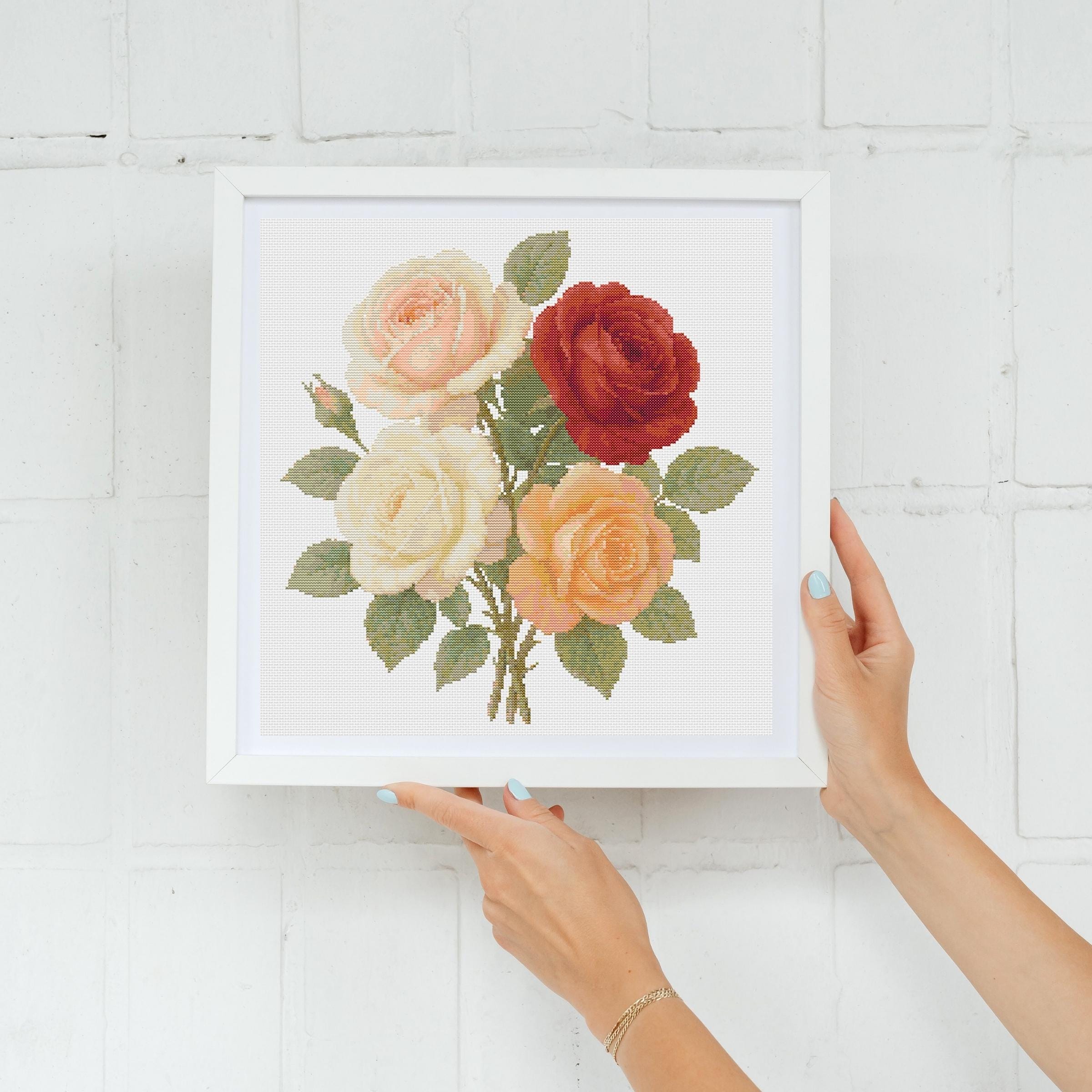 ヴィンテージローズのクロスステッチパターン、春の花束刺繍