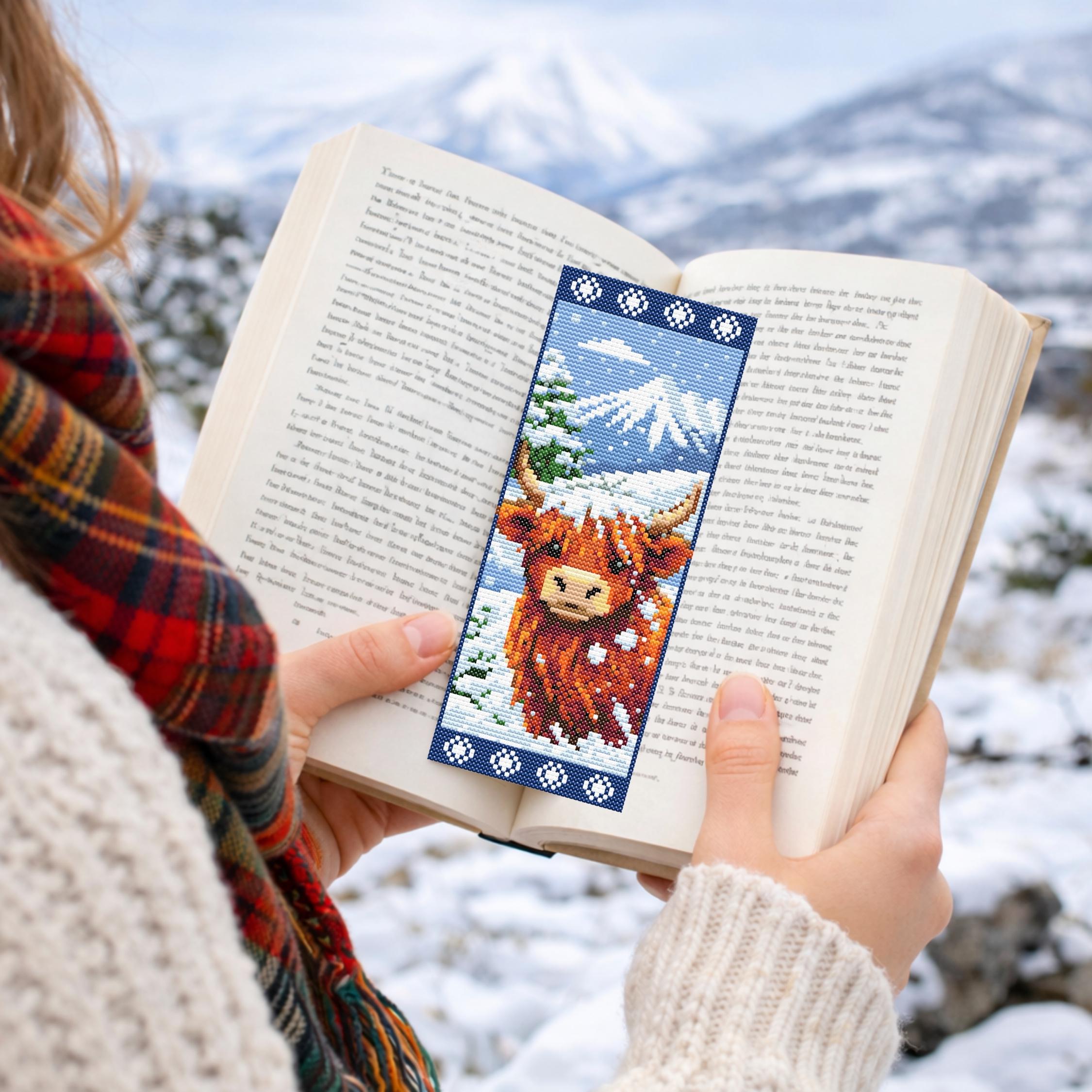 Highland Cow Bookmark Cross Stitch Pattern PDF, Snowy Scotland Winter ...