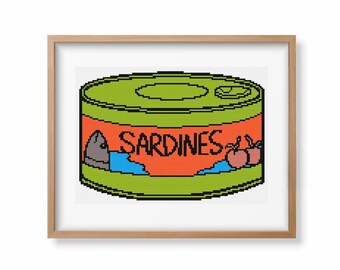 Sardine Can Cross Stitch Pattern: Funny Food Art (PDF Pattern)