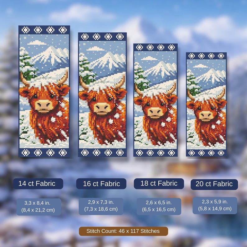 Highland Cow Bookmark Cross Stitch Pattern PDF, Snowy Scotland Winter ...