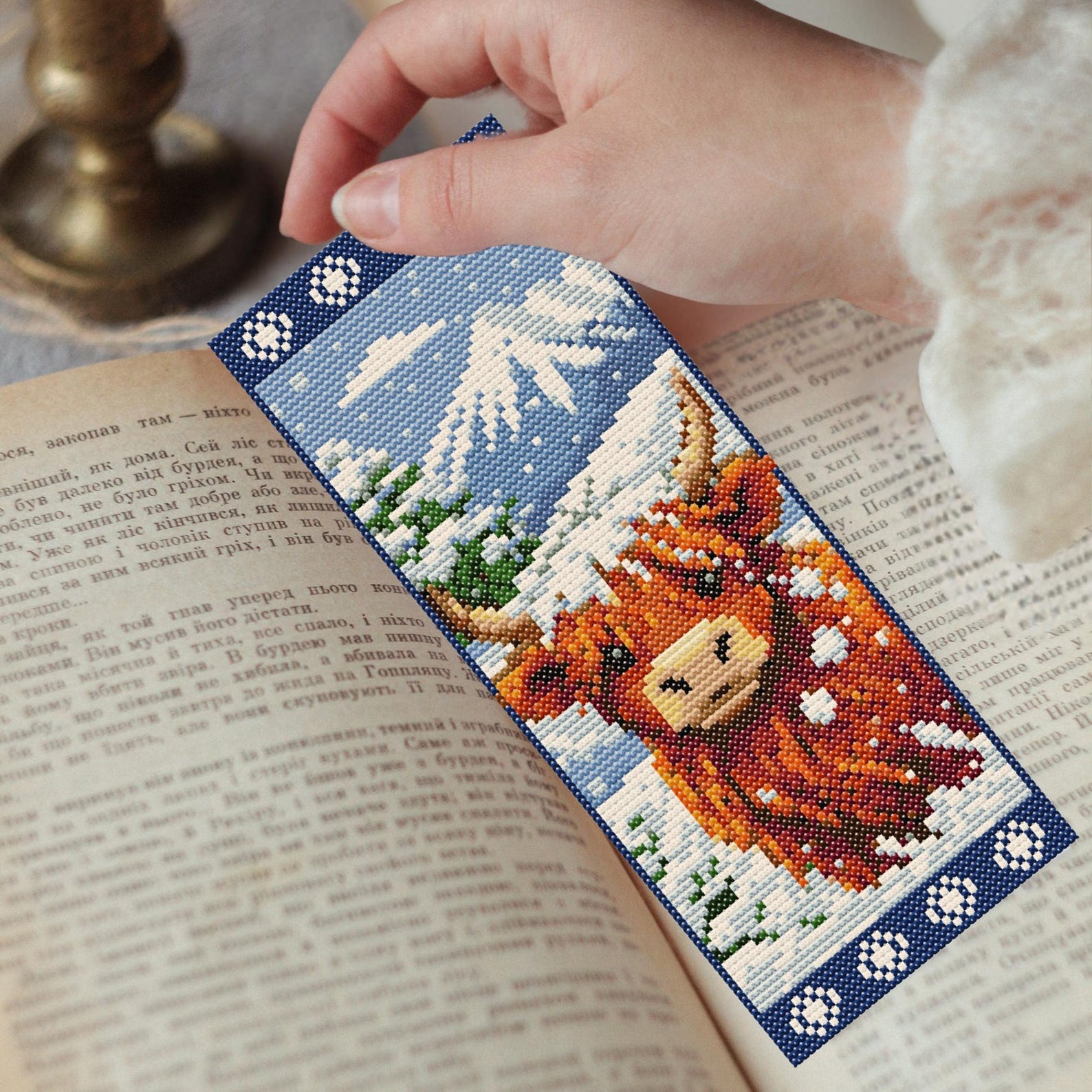 Highland Cow Bookmark Cross Stitch Pattern PDF, Snowy Scotland Winter ...