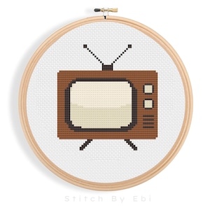 Retro TV Cross Stitch Pattern | 50s 60s Vintage Television Embroidery | Mid Century Nostalgic Stitch | Cross Stitch PDF | Instant Download