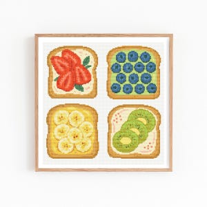 Toast Cross Stitch Pattern, Breakfast Cross Stitch, Fruit Toast, Cute Food Embroidery, Fun Kitchen Decor, Modern X-stitch Easy for Beginners