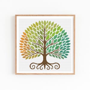 Baum des Lebens Kreuzstich Stickmuster, botanische Stickerei, Natur inspiriertes modernes Baum Design, minimalistischer Stickrahmen, PDF-Download