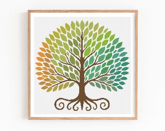 Temperature Tree Cross Stitch Pattern, Yearly Temperature Chart Embroidery, Four Seasons Climate Tracker, Tree of Life Modern Needlework PDF