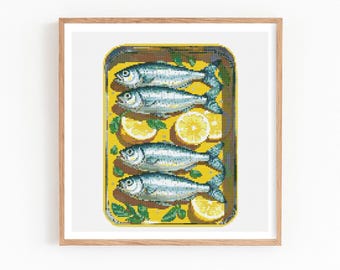 Sardines Can Cross Stitch Pattern, Modern Sardine Embroidery, Lemon Fish Tin Stitch Chart, Funny Cross Stitch Art, Beginner Friendly PDF