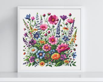 Wild Flowers Cross Stitch Pattern | Botanical Floral Embroidery | Meadow Blooms Needlework | Rustic Cottagecore Embroidery, Cross Stitch PDF