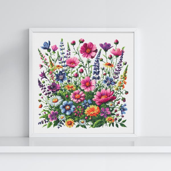 Wild Flowers Cross Stitch Pattern | Botanical Floral Embroidery | Meadow Blooms Needlework | Rustic Cottagecore Embroidery, Cross Stitch PDF