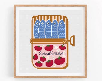 Sardines Can Cross Stitch Pattern | Funny Sardine Stitching | Retro Tinned Sardines | Fish Can Embroidery Design | Modern Cross Stitch PDF