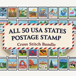 Pacchetto di schemi per punto croce da 50 stati degli USA, collezione di francobolli d'epoca, serie di viaggi in tutti gli stati, PDF