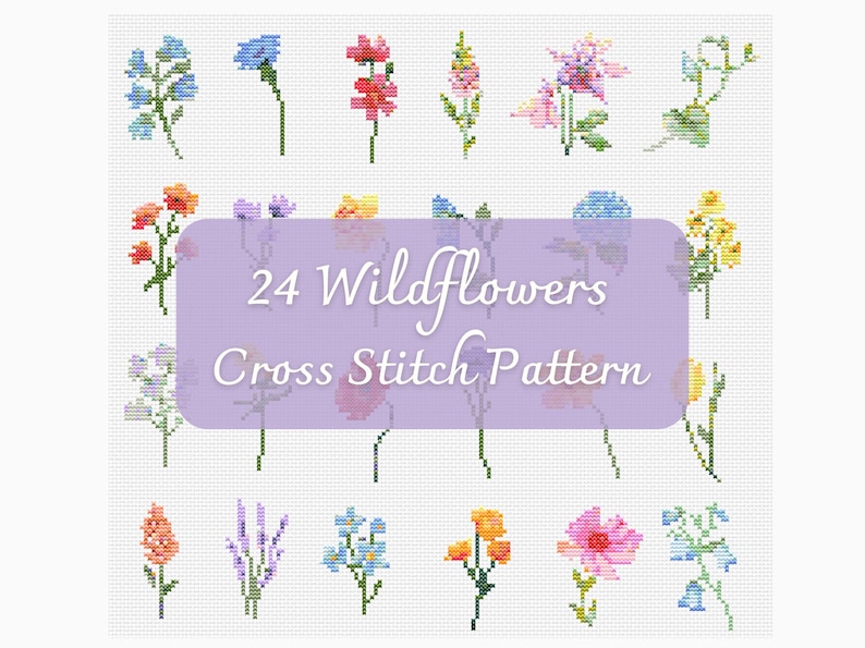 24 Flower Cross Stitch Pattern BUNDLE, Botanical Wildflower Designs ...