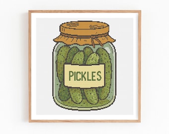 Augurk pot kruissteekpatroon, borduurwerk dille augurken, komkommer keukendecor, grappige moderne kruissteekkaart, Easy Cute Food Art, pdf