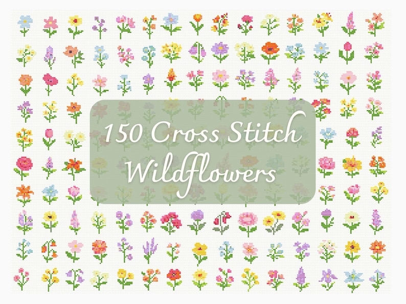 150 Flower Cross Stitch Pattern BUNDLE, Wildflower Botanical Embroidery ...
