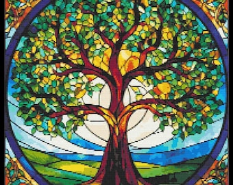 Stained Glass Tree of Life Cross Stitch Pattern Full Coverage PDF - Etsy UK