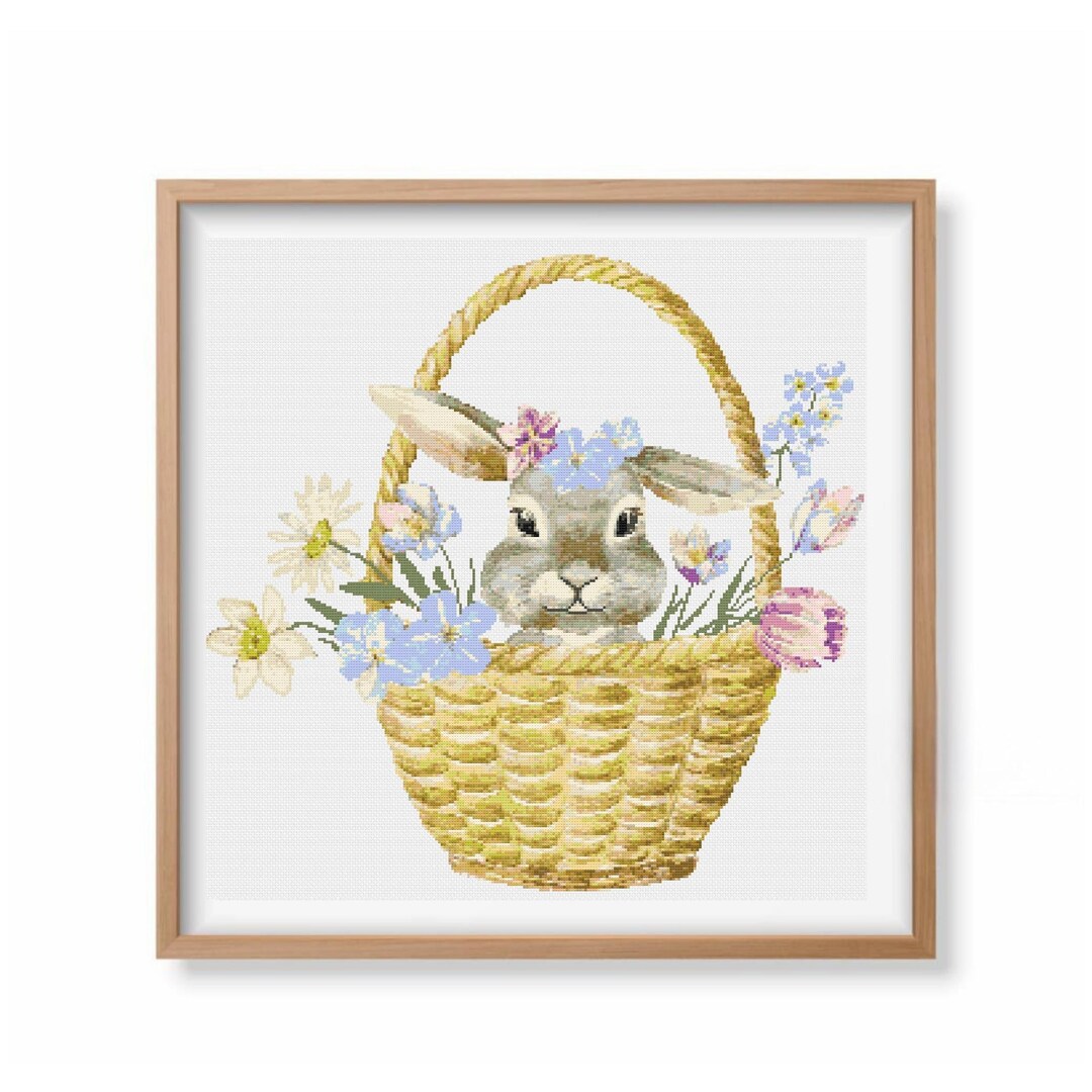 Bunny Cross Stitch Pattern, Spring Flowers Cross Stitch, Wildflowers ...