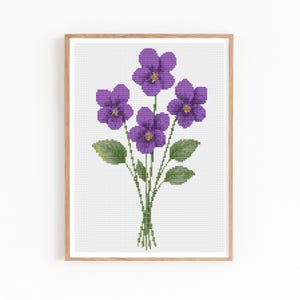 Violets Cross Stitch Pattern, Purple Wildflowers Embroidery, Floral Bouquet Needlework Design, Botanical Counted Chart, Instant PDF Download