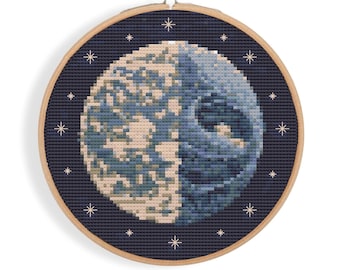 Schema punto croce Luna piena: ricamo galassia lunare (download digitale)