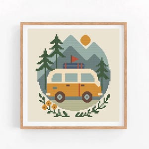 Camp Cross Stitch Pattern | Travel Adventure Embroidery | Camping Nature Stitch | Retro Van Life Cross Stitch | Caravan Decor PDF Pattern