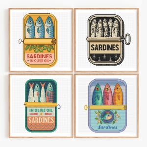 foodie embroidery sardine wall art, vintage pantry embroidery pdf sardine bundle, unique retro fish embroidery decor, creative sardine gift for stitchers, instant pdf crafting sardine patterns, embroidery pack 36 designs sardine cans, cute fish foodie cross stitch set, whimsical sardine home decor pdf patterns, quirky seafood embroidery cross stitch sardine tin label cross stitch, quirky nautical kitchen wall art, instant digital download sardine cross stitch embroidery pdf 36 sardine embroidery