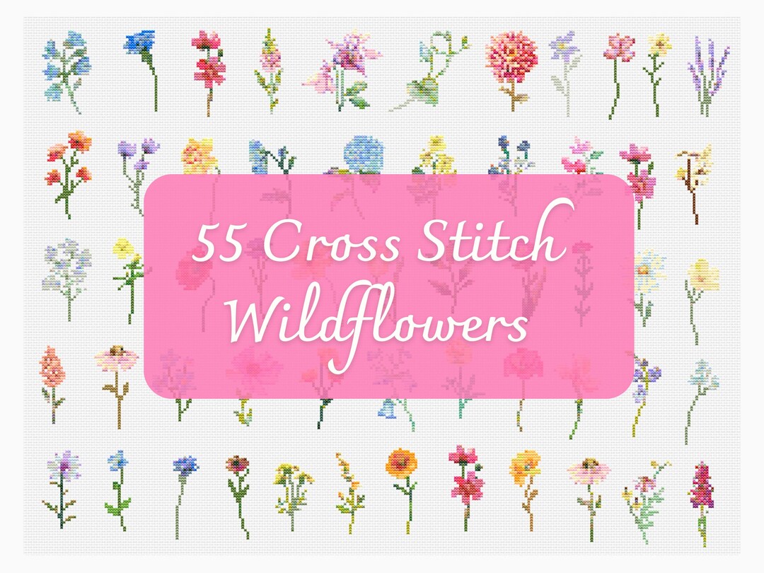 55 Wildflowers Cross Stitch Pattern BUNDLE, Botanical Floral Embroidery ...