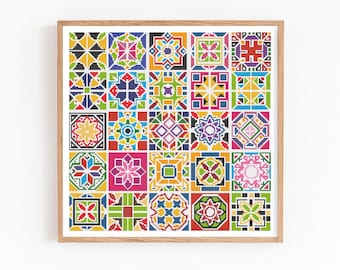 Schema punto croce patchwork, Sampler quadrati folk colorati, Ricamo folk geometrico, Sampler arcobaleno moderno, Download PDF istantaneo facile