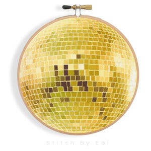 Disco Ball Cross Stitch Pattern | Yellow Retro Mirror Ball  | Groovy Discoball Cross Stitch | Funky 70s Needle Point | PDF Download