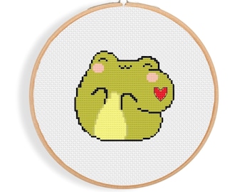 Cute Frog Cross Stitch Pattern, Sweet Frog Embroidery, Tiny Animal Cross Stitch, Gift for Frog Lover,Mini Stitch Art for Beginners PDF