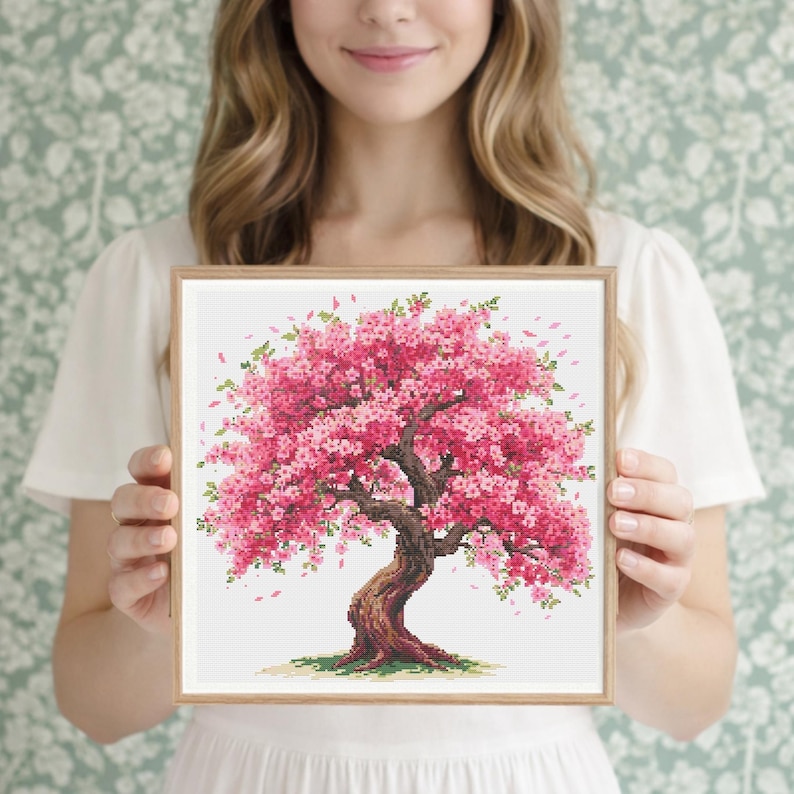 Cherry Blossom Cross Stitch Pattern, Sakura Tree Embroidery, Pink ...
