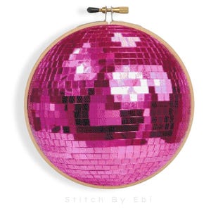 Disco Ball Cross Stitch Pattern | Pink Retro Mirror Ball Cross Stitch | Groovy 70s Needlepoint | Funky Retro Embroidery Design, PDF Download