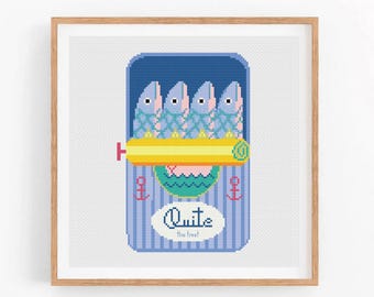 Sardines Can Cross Stitch Pattern | Funny Sardines Cross Stitch | Sardine Food Art | Fish Can Embroidery Design | Modern Cross Stitch PDF