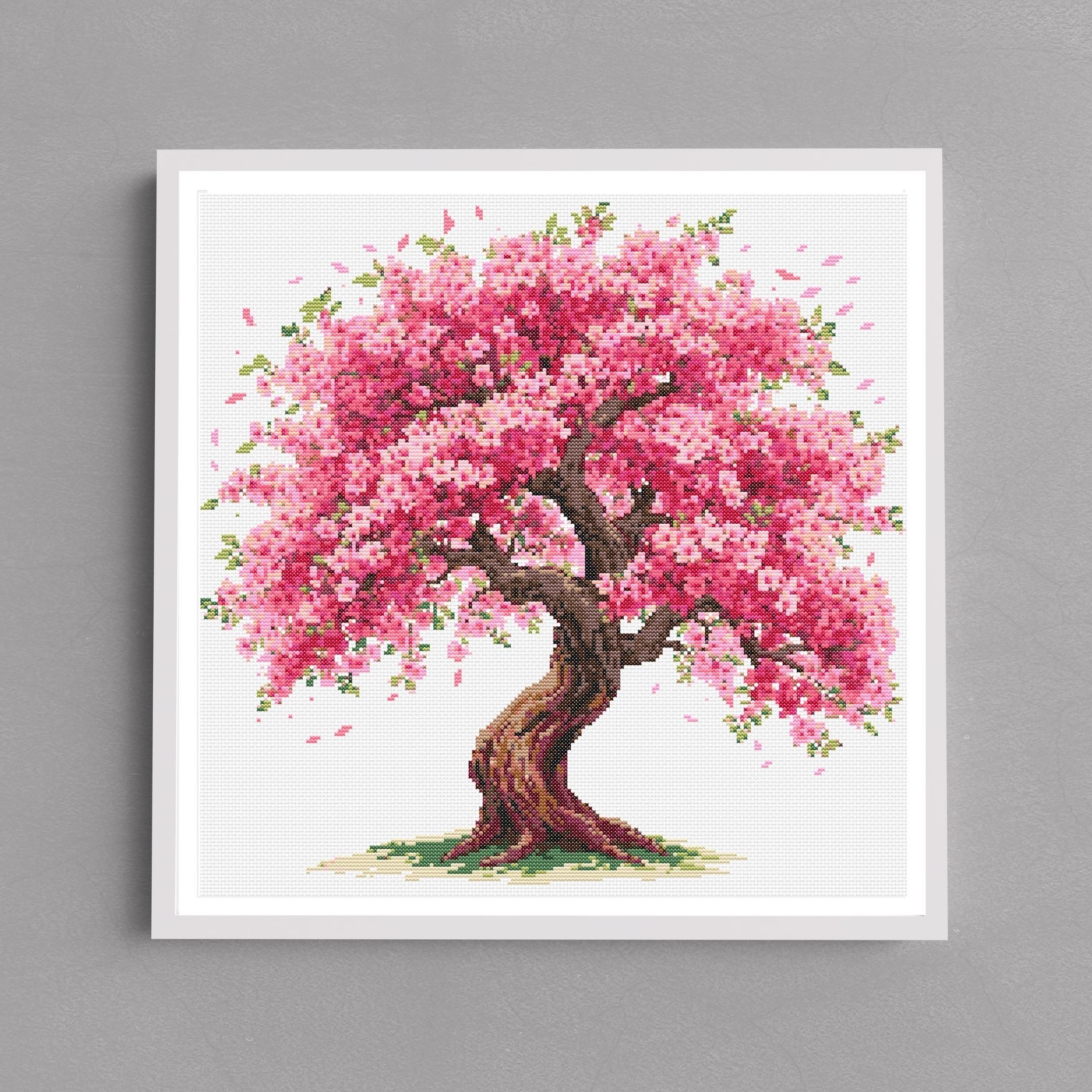 Cherry Blossom Cross Stitch Pattern, Sakura Tree Embroidery, Pink ...