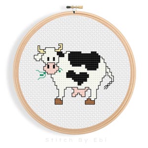 Cow Cross Stitch Pattern | Grazing Farm Animal Embroidery | Rustic Farmhouse Mini Cross Stitch | Cute Cow Embroidery | PDF Instant Download