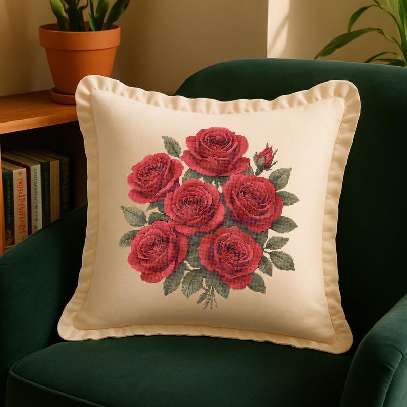 Contrast Stitching Rvk Roses Red Roses Bouquet Cross Stitch Pattern, Counted Cross Stitch Floral ...