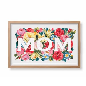Patrón de punto de cruz para mamá / Punto de cruz para el Día de la Madre / Regalo DIY para mamá / Punto de cruz floral / Feliz Día de la Madre / Bordado de flores en PDF