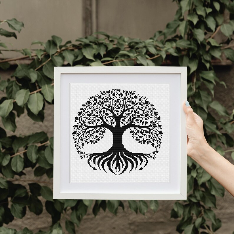 Tree of Life Cross Stitch Pattern | Monochrom Cross Stitch Tree of Life ...