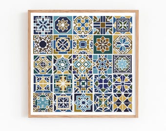 Motif patchwork au point de croix, échantillon de carrés géométriques, broderie folklorique mosaïque, art ethnique moderne Xstitch, téléchargement PDF instantané facile
