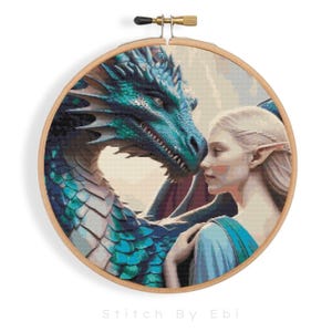 Dragon Cross Stitch Pattern, Magical Guardian Woman, Fantasy Dragon Cross Stitch, Mythical Embroidery Design, PDF Download, Pattern Keeper