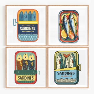friendly embroidery templates, advanced stitchers sardine designs, black and white chart plus color chart, clear symbols printable pdf, high resolution sardine fish patterns, fun quirky kitchen gift embroidery, coastal farmhouse sardine decor, mid century modern sardine label art, scandinavian inspired embroidery sardines, ocean breeze coastal embroidery design, cottagecore foodie cross stitch bundle, nautical grandma trend sardine art, quick weekend stitch project, funny sardines art cross stit