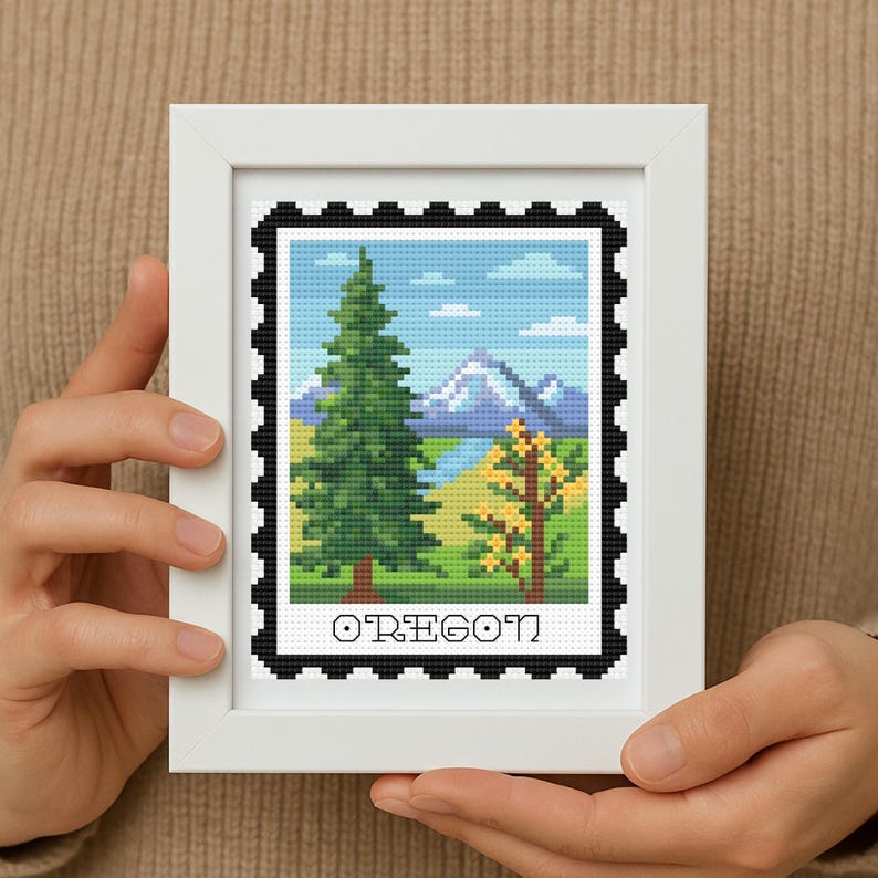 Oregon Pattern Oregon Cross Stitch Pattern PDF, Mount Hood Landscape Embroidery, PNW ...
