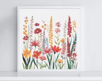 Wildflowers Cross Stitch Pattern | Floral Embroidery Design | Farmhouse Spring Flowers | Cottage Summer Cross Stitch | Instant PDF Download