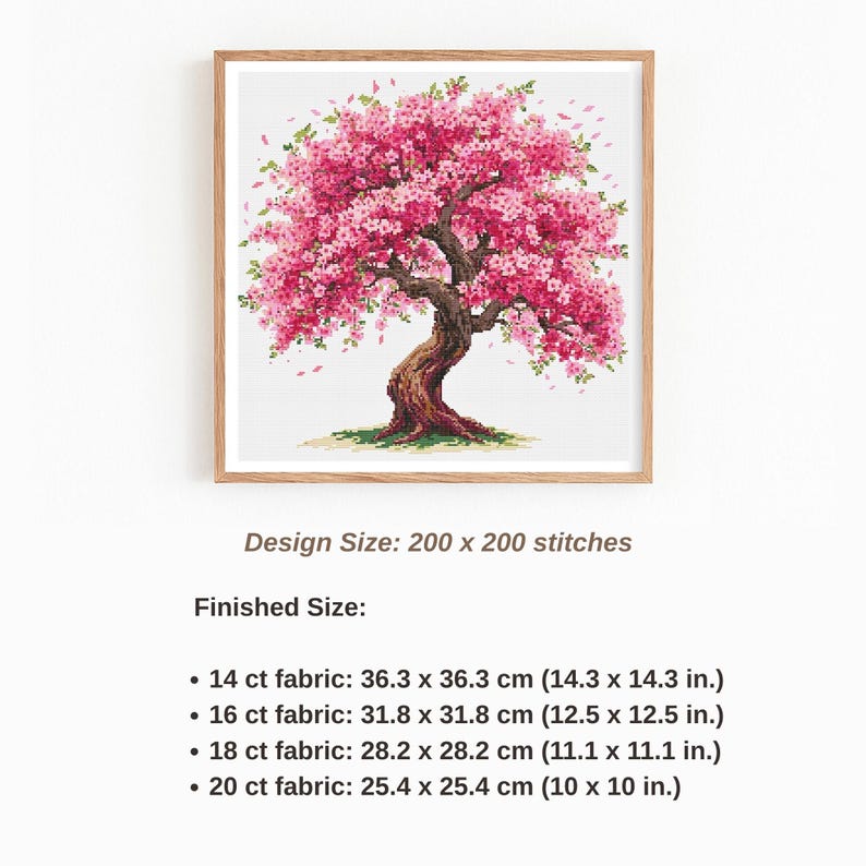 Cherry Blossom Cross Stitch Pattern, Sakura Tree Embroidery, Pink ...