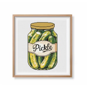 Pickle Jar Cross Stitch Pattern | Funny Vintage Dill Pickle Embroidery | Cute Modern Cross Stitch | PDF for Pickle Lovers