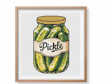 Kruissteekpatroon augurk pot | Grappig vintage borduursel met augurk | Leuke moderne kruissteek | Pdf voor liefhebbers van augurk