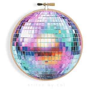Disco Ball Cross Stitch Pattern | Colorful Retro Mirror Ball  | Groovy Discoball Cross Stitch | Funky 70s Needle Point | PDF Download