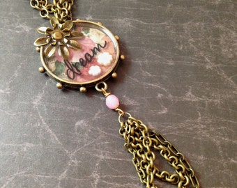 Pink Floral Dream Studded Necklace with Flowers and Tassel