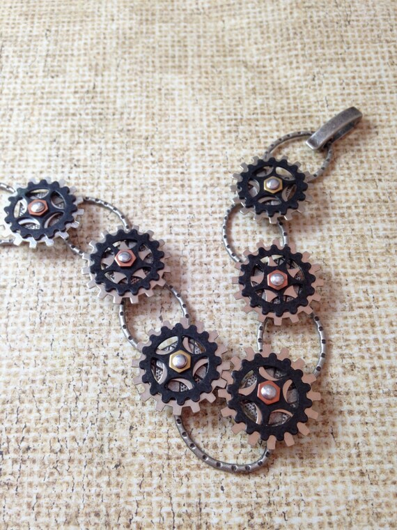 Silver and Black Gears Steampunk Bracelet - Etsy