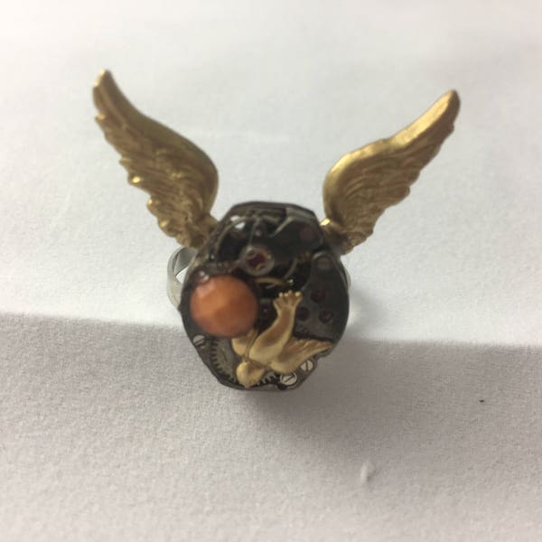 Winged Watch Movement Adjustable Ring