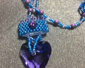 Queen of Hearts - Blue and Purple Beaded Necklace