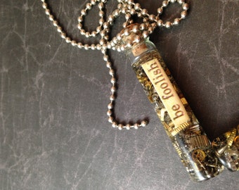 Be Foolish Clockwork Clutter Glass Bottle Steampunk Necklace