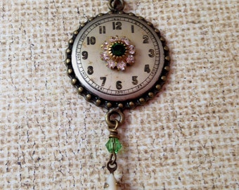 Antique Watch Face with Green Crystals